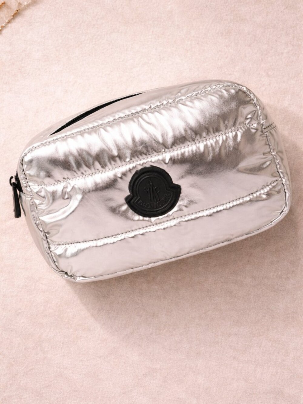 Moncler Parfums Quilted Metallic Silver Cosmetic Travel Pouch